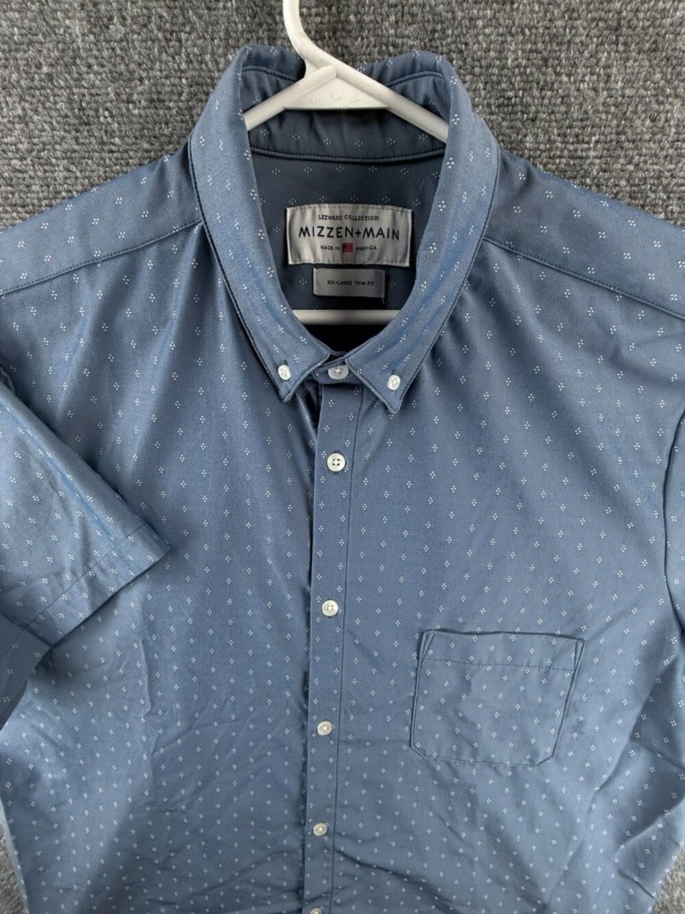 Mizzen Main Stretch Button-Down USA Leeward Geometric Trim Short Sleeve 2XL Blue